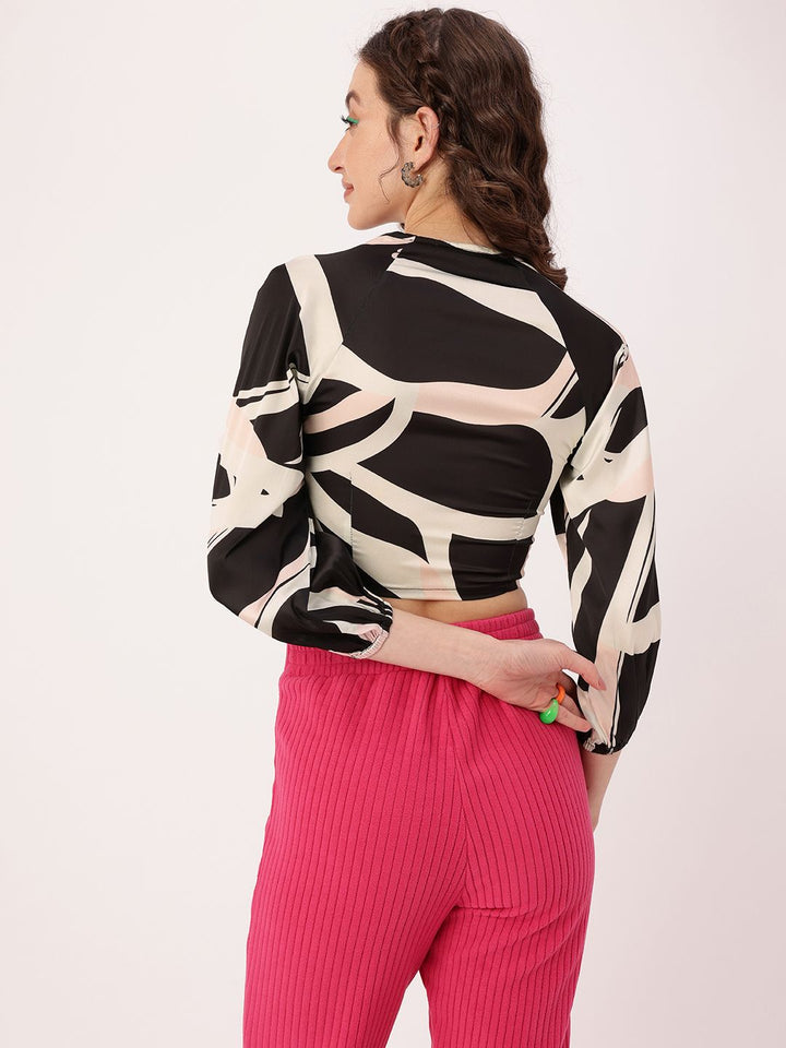 DressBerry Grunge Galore Monotone Printed Fitted Satin Crop Top