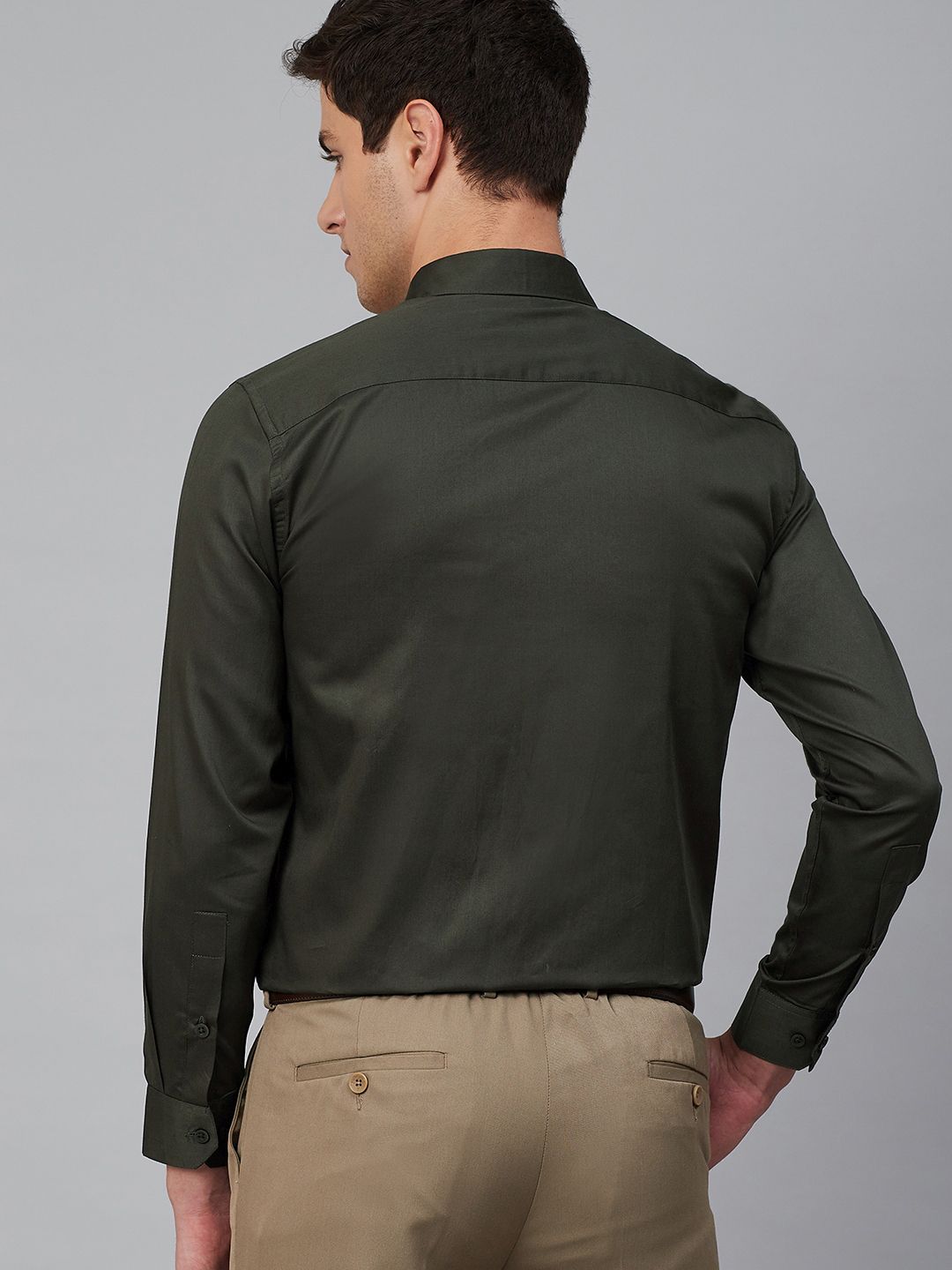 DENNISON Men Green Comfort Regular Fit Solid Formal Shirt