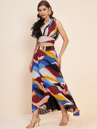 Antheaa Blue Printed Crop Top & Skirt