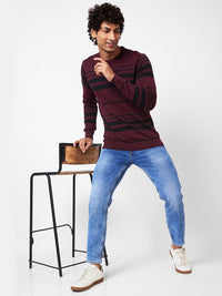 SPYKAR Striped Ribbed Cotton Pullover Sweater