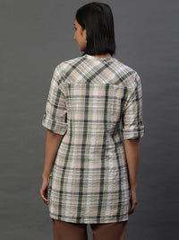 AURELIA Checked Mandarin Collar Pure Cotton Kurti