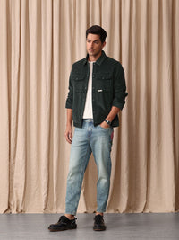 Mr Bowerbird Men Tapered Fit Mid-Rise Heavy Fade Printed Cropped Stretchable Jeans