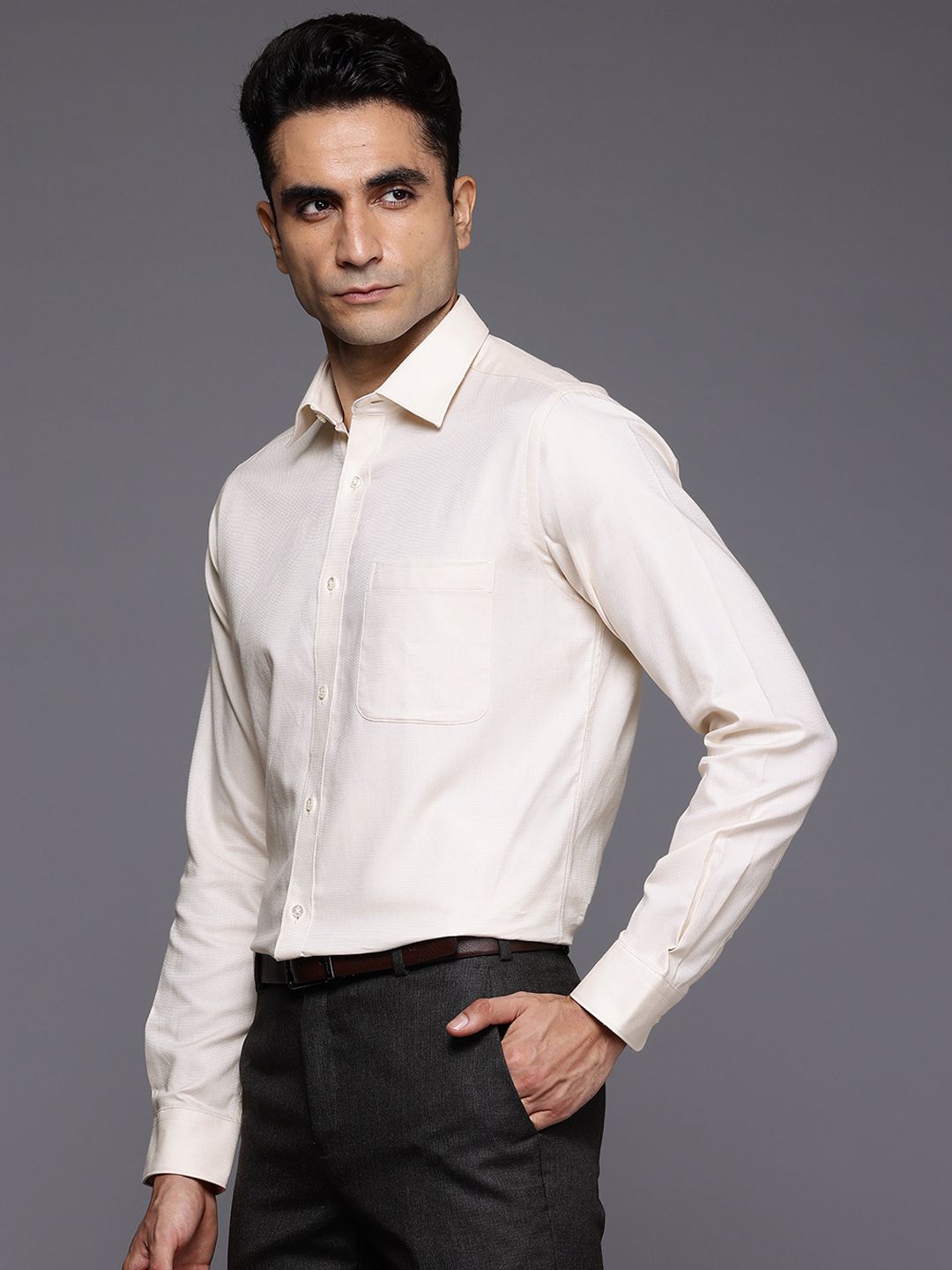Raymond Pure Cotton Self-Design Slim Fit Formal Shirt
