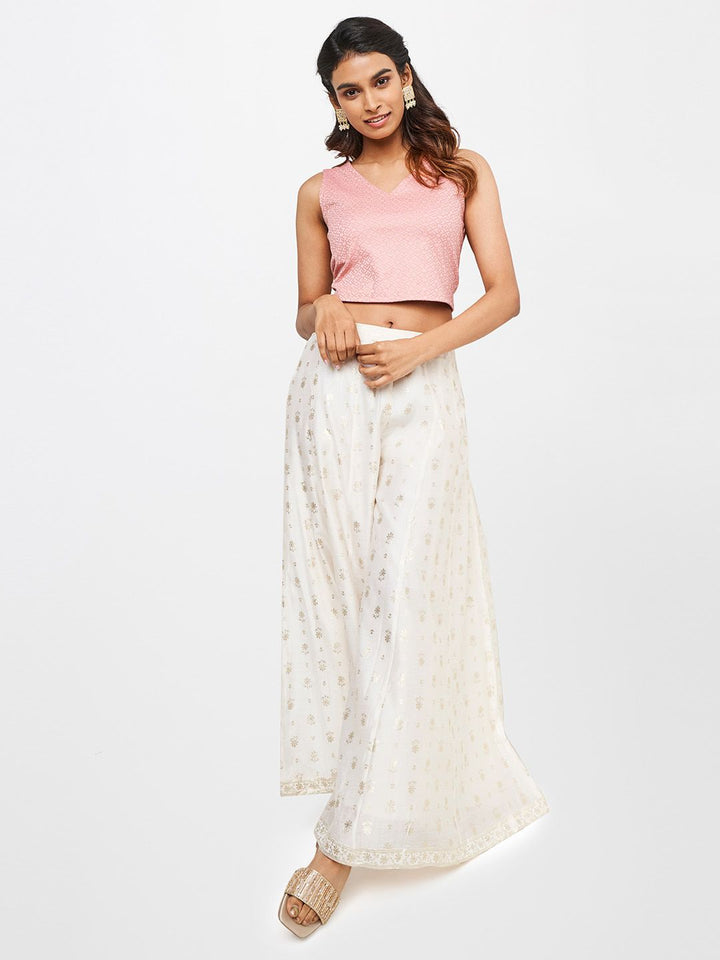 Global Desi V-Neck Printed Crop Top