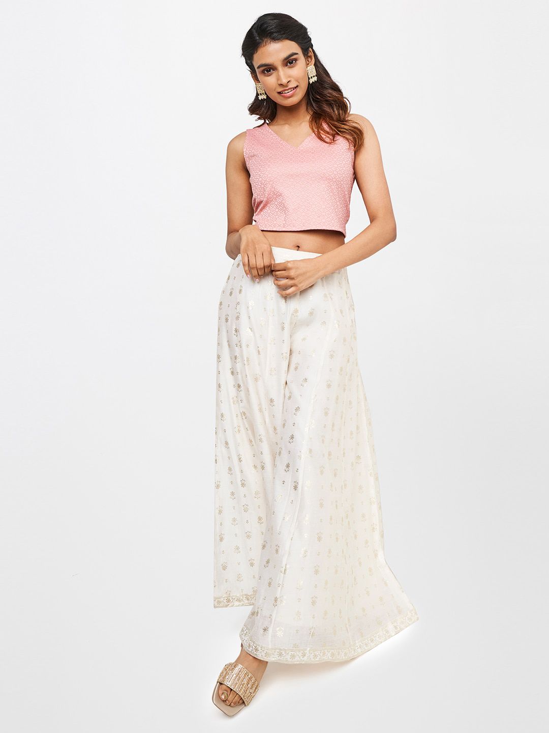 Global Desi V-Neck Printed Crop Top