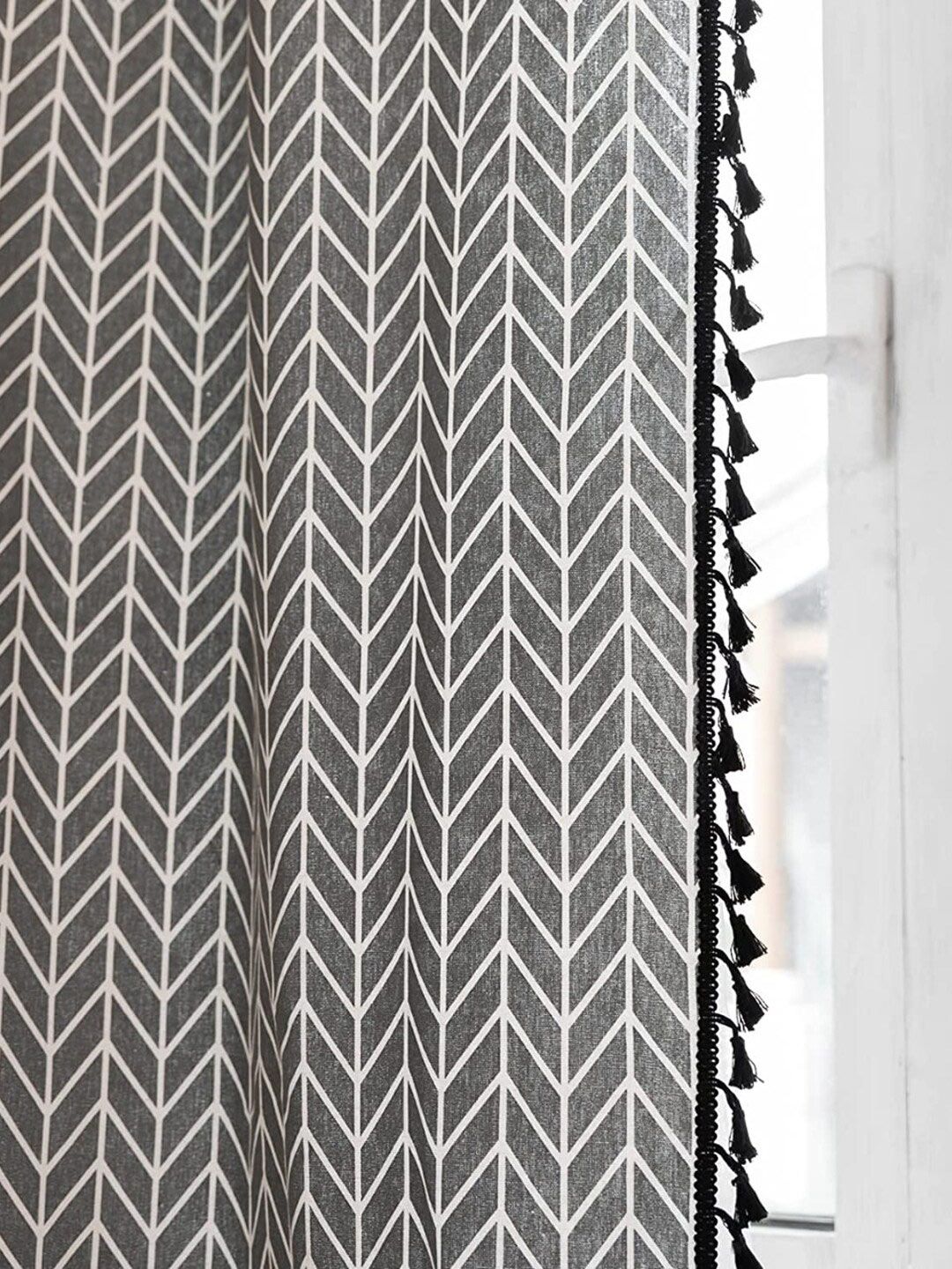 URBAN SPACE Boho Grey & White Geometric Printed Cotton Door Curtain