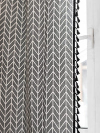 URBAN SPACE Boho Grey & White Geometric Printed Cotton Door Curtain