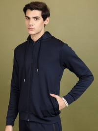 HIGHLANDER Hooded Neck Long Sleeve Zip Detail Front-Open Sweatshirt