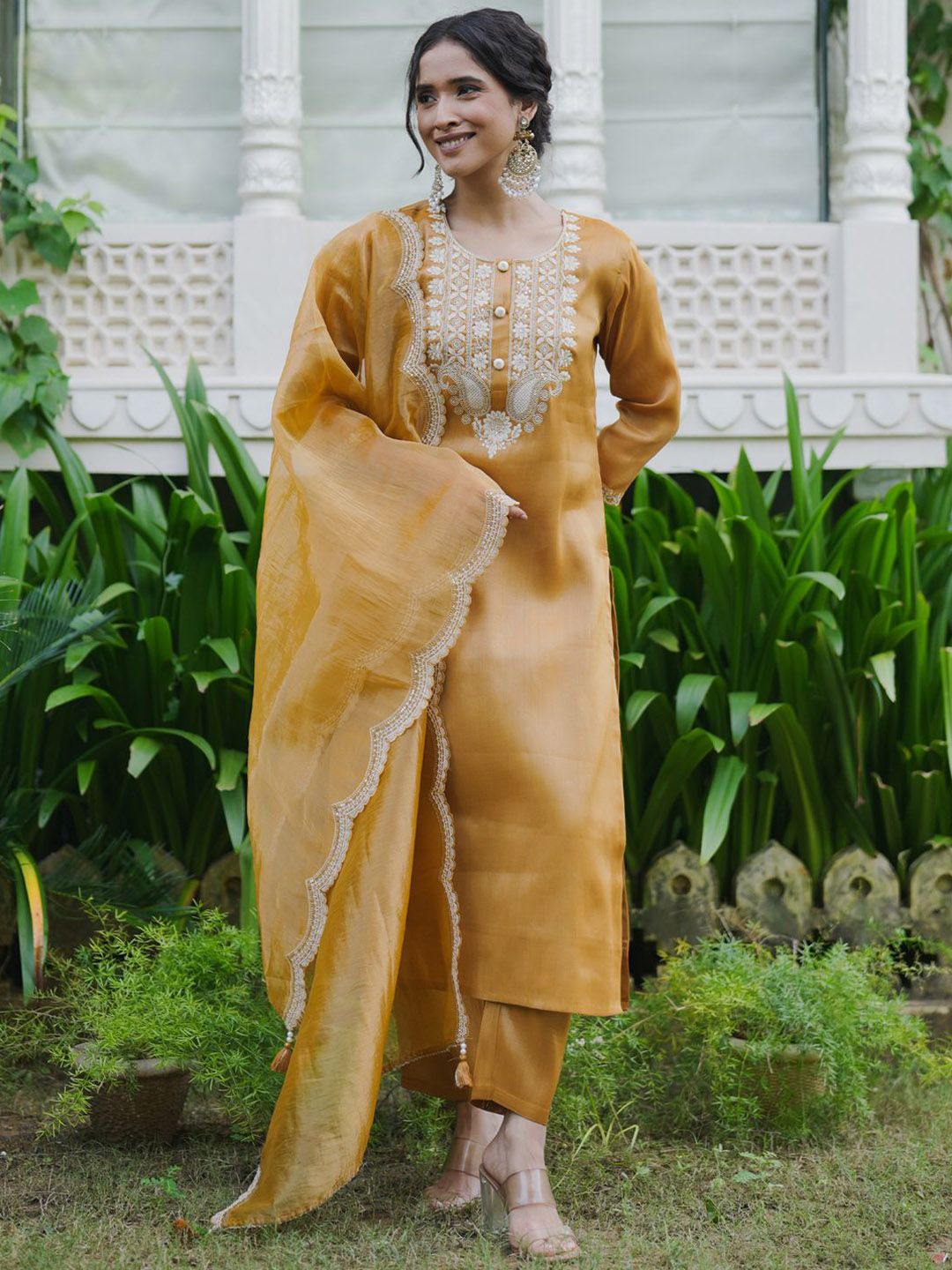 Indo Era Women Ethnic Motifs Embroidered Thread Work Kurta with Trousers With Dupatta