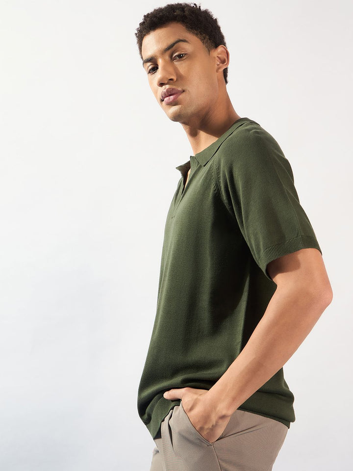 DENNISON Men Stretchex Solid Polo Collar Cotton Oversized T-shirt