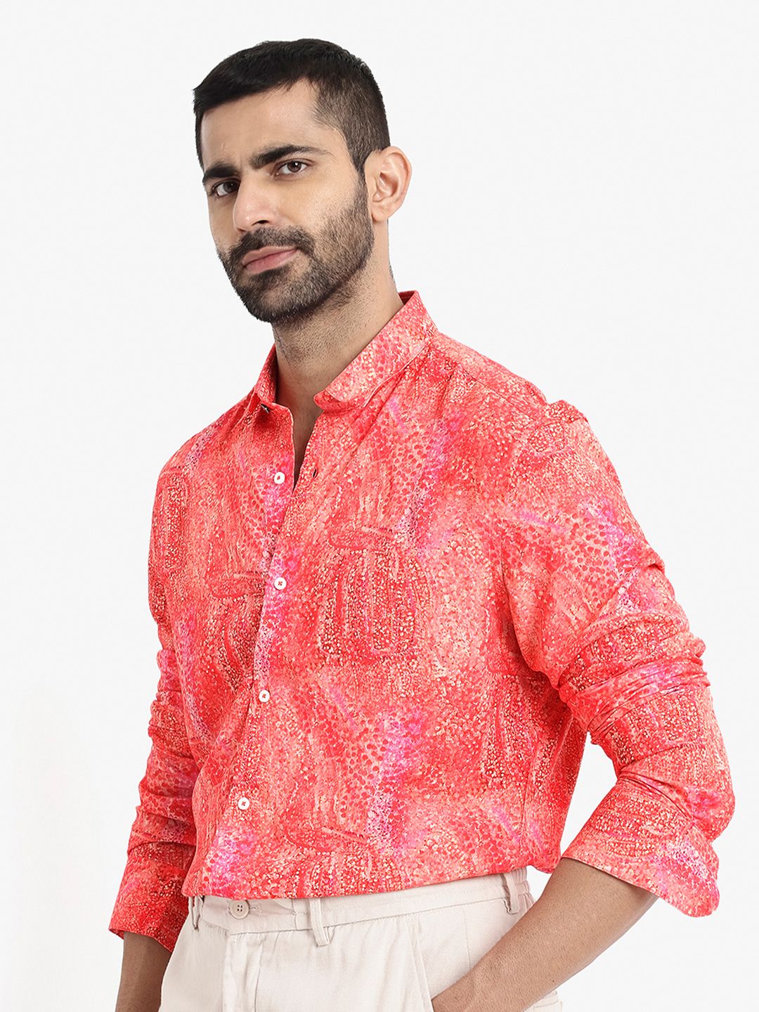 RARE RABBIT Men Audie Slim Fit Floral Opaque Printed Cotton Shirt