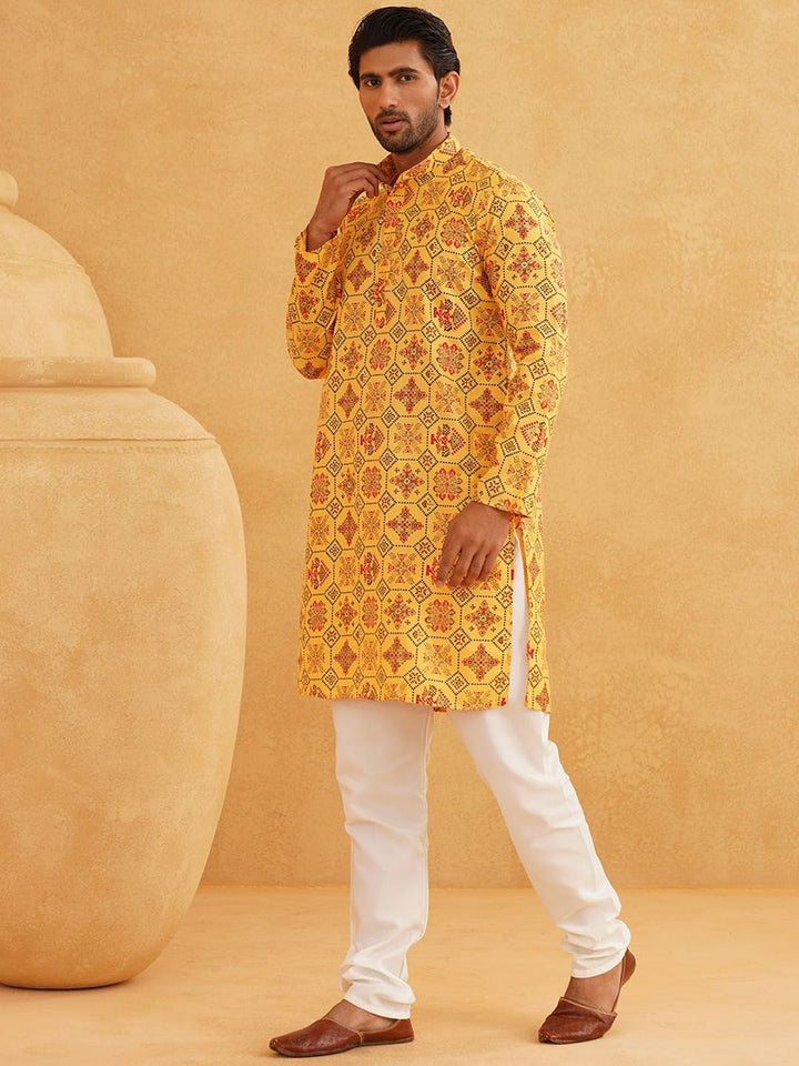 SOJANYA Ethnic Motifs Printed Mandarin Collar Straight Kurta With Churidar