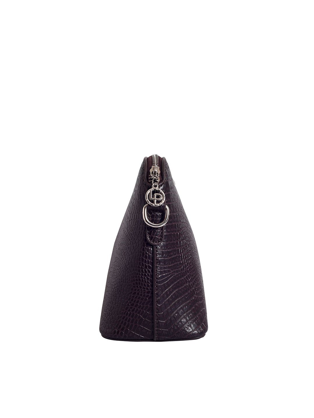 Lino Perros Women Coffee Brown Croc-Textured Structured Sling Bag
