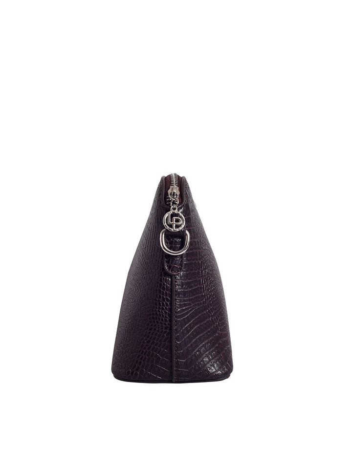 Lino Perros Women Coffee Brown Croc-Textured Structured Sling Bag