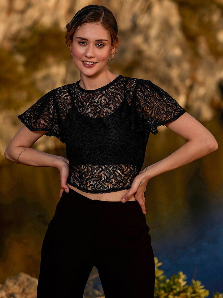 Athena Lace Back Knot Crop Top