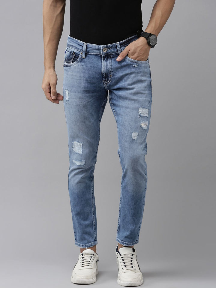 SPYKAR Men Slim Tapered Fit Mildly Distressed Light Fade Stretchable Jeans