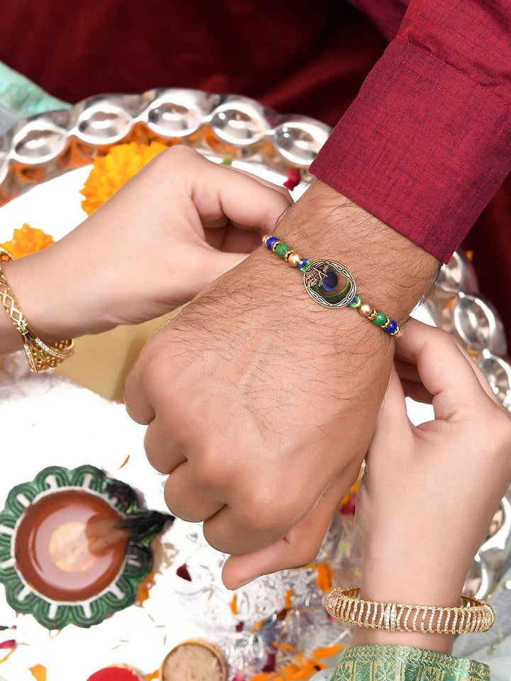 Voylla Peacock Feather Beaded Single Rakhi