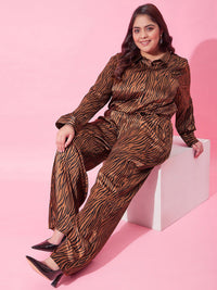 CURVY STREET Women Animal Printed Loose Fit High-Rise Pleated Trousers
