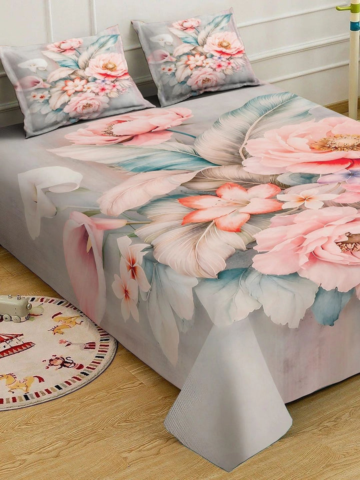 Moda Rapido X KLOTTHE Kelabu & Bunga Merah Jambu Cadar King 400 TC dengan 2 Sarung Bantal