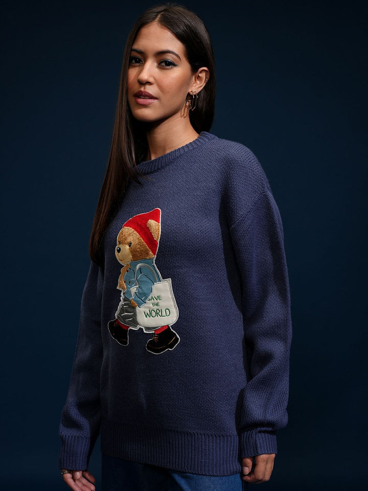 Espyr oleh Tokyo Talkies Wanita Dihiasi Sweater Leher Bulat