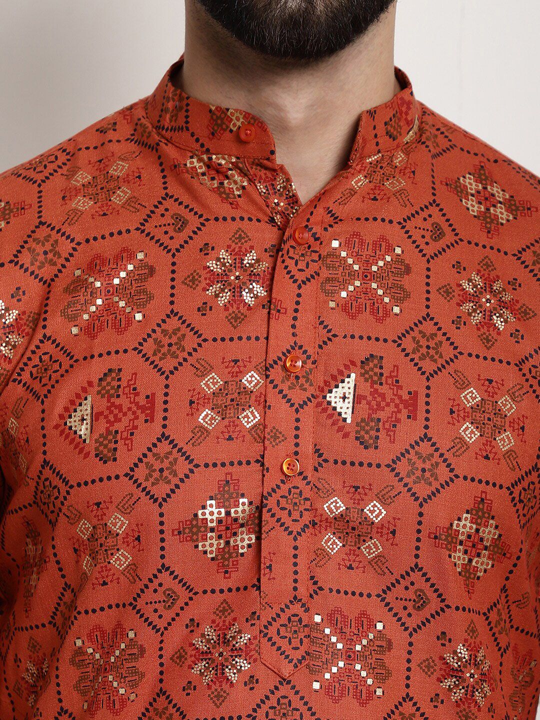 SOJANYA Ethnic Motifs Printed Band Collar Straight Kurta With Churidar