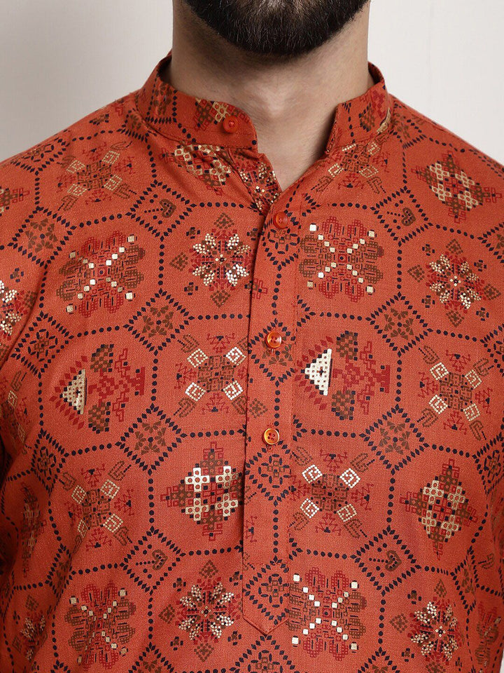 SOJANYA Ethnic Motifs Printed Band Collar Straight Kurta With Churidar