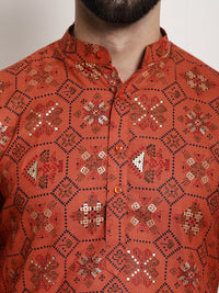 SOJANYA Ethnic Motifs Printed Band Collar Straight Kurta With Churidar