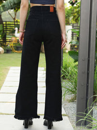 STREET 9 Women Black Flared High-Rise Mildly Distressed Pure Cotton Jeans