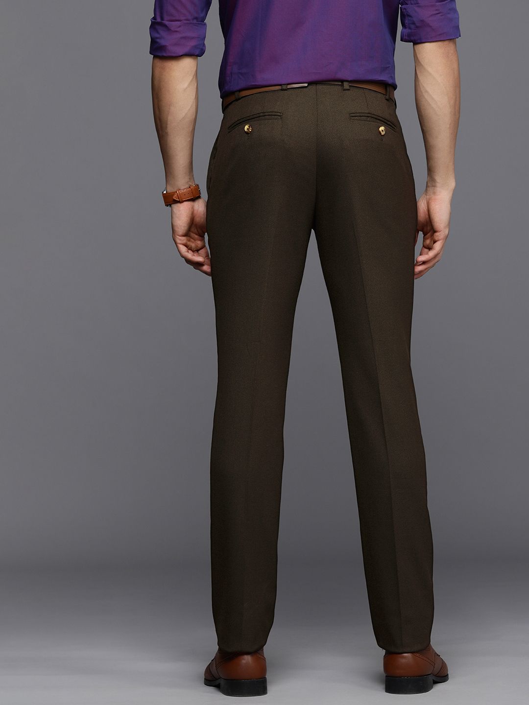 Raymond Men Brown Flat-Front Solid Formal Trousers