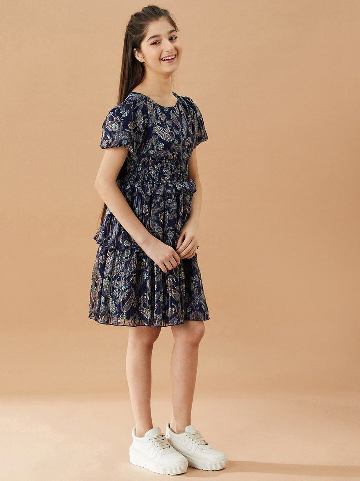 pspeaches Girls Ethnic Motifs Printed Layered Fit & Flare Dress