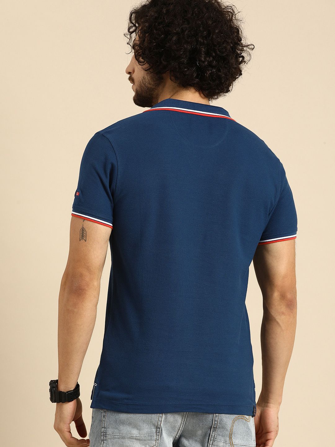 Menjadi T-Shirt Kapas Polo Polo Lelaki Manusia Biru