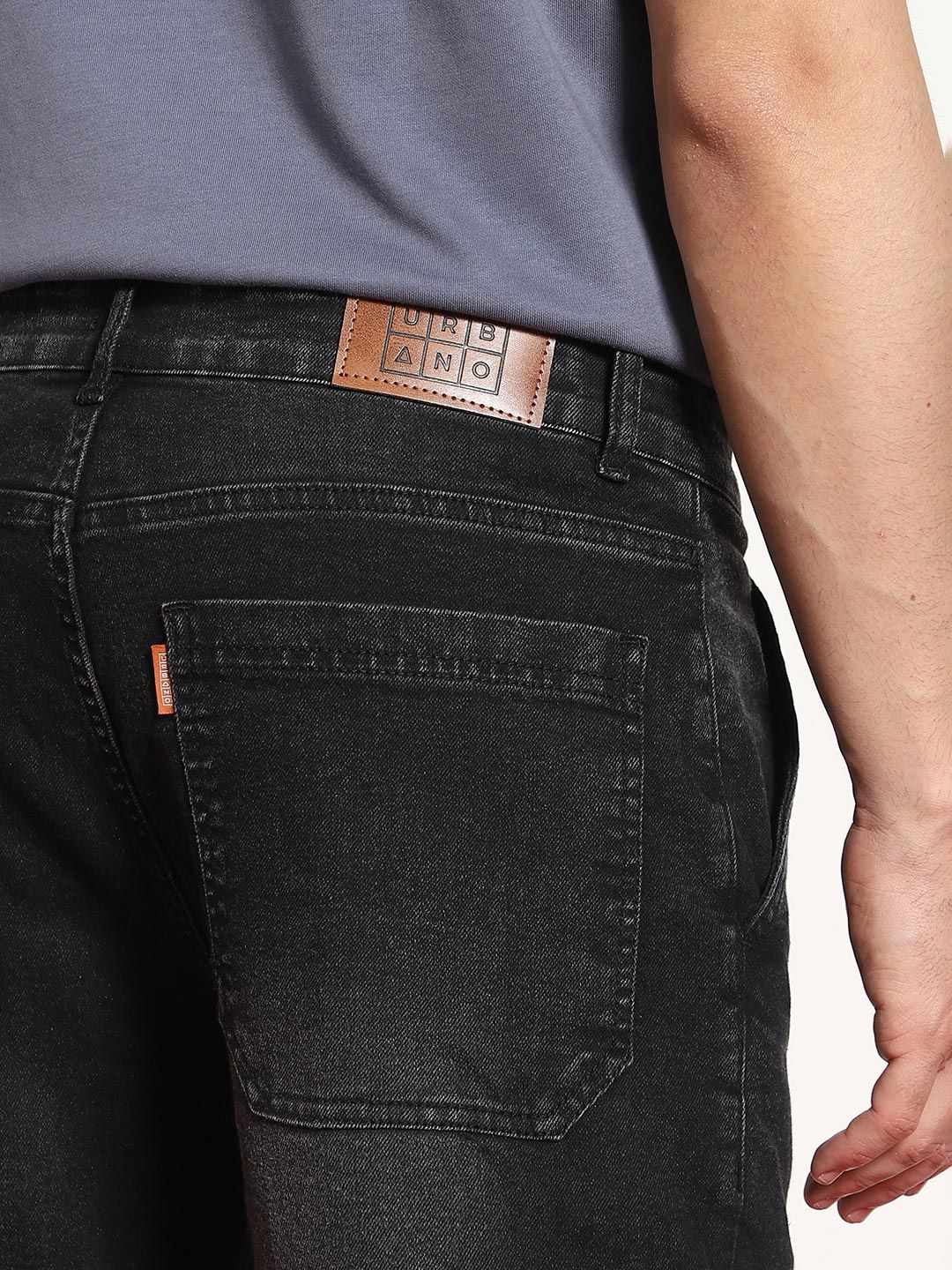 Urbano Fashion Men Black Regular Fit Washed Cargo Jeans With 6 Pockets Stretchable