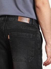 Urbano Fashion Men Black Regular Fit Washed Cargo Jeans With 6 Pockets Stretchable