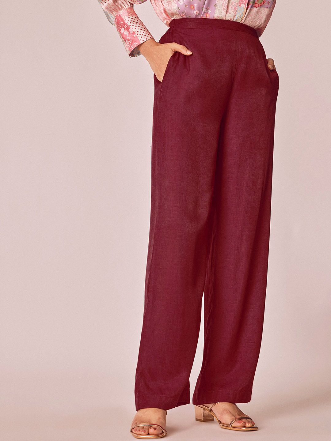 The Label Life Women Relaxed Flared Fit High-Rise Parallel Trousers