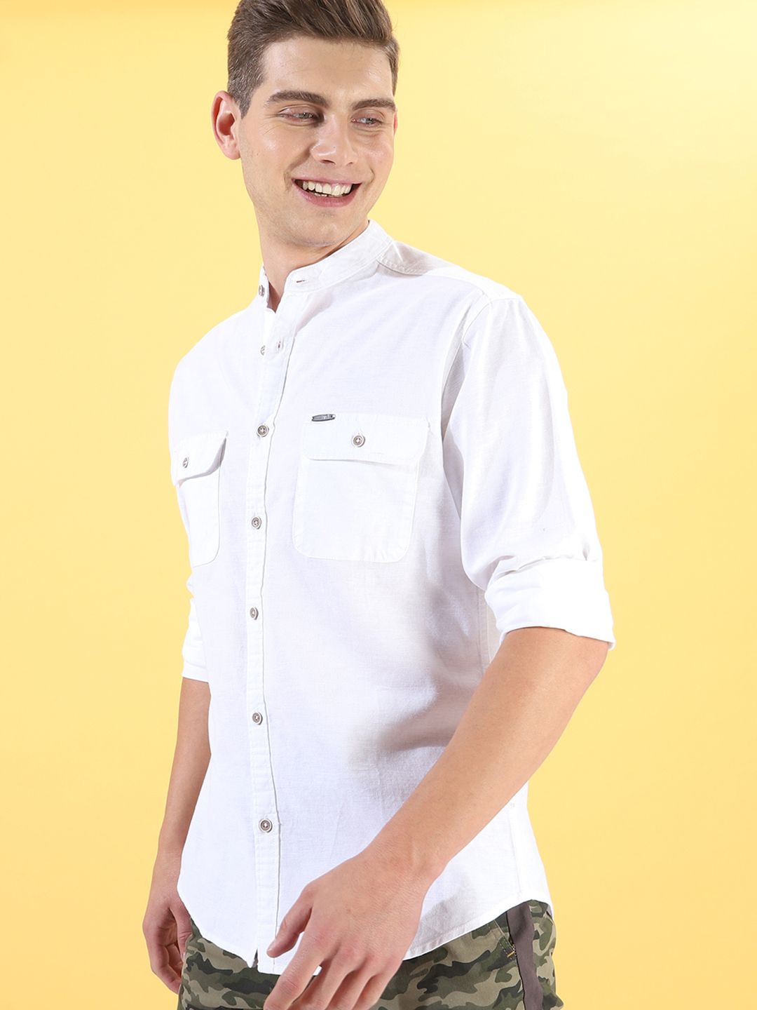 The Indian Garage Co Men White Casual Shirt with Pocket Detailing