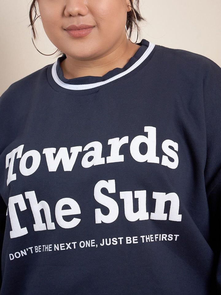 CURVY STREET Plus Size Typography Printed Pure Cotton Sweatshirt