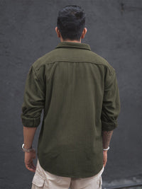 Powerlook Olive Green India Slim Textured Oversized Spread Collar Casual Shirt