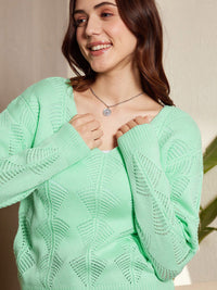 Berrylush V-Neck Cable Knit Pullover
