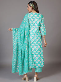 Libas Floral Printed V-Neck Thread Work Kurta With Trousers & Dupatta