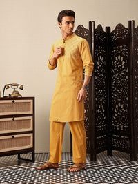 House of Pataudi Hand crafted chikankari pure cotton Jashn kurta paired with matching pyjama trousers
