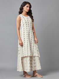 W Off-White & Grey Ethnic Motifs Printed Layered Basic Jumpsuit