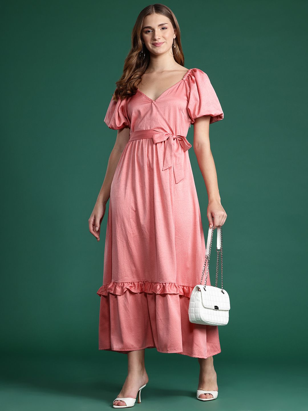 DressBerry Puff Sleeve Ruffled Maxi Dress