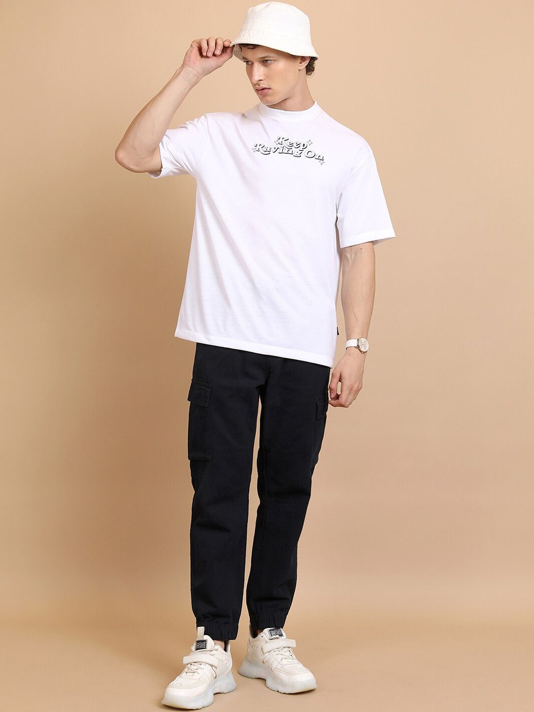HIGHLANDER Men Navy Blue Mid-Rise Cotton Cargo Joggers