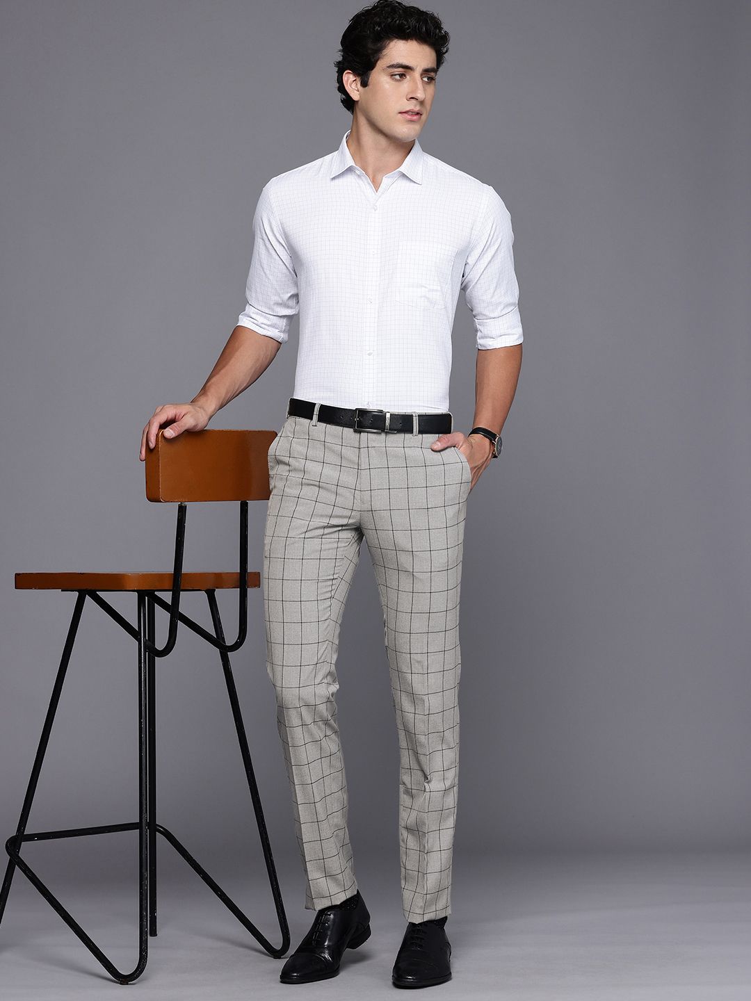 Raymond Men Checked Slim Fit Formal Trousers