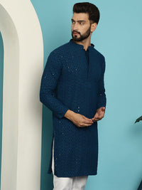 SOJANYA Geometric Mandarin Collar Pure Cotton Thread Work Kurta