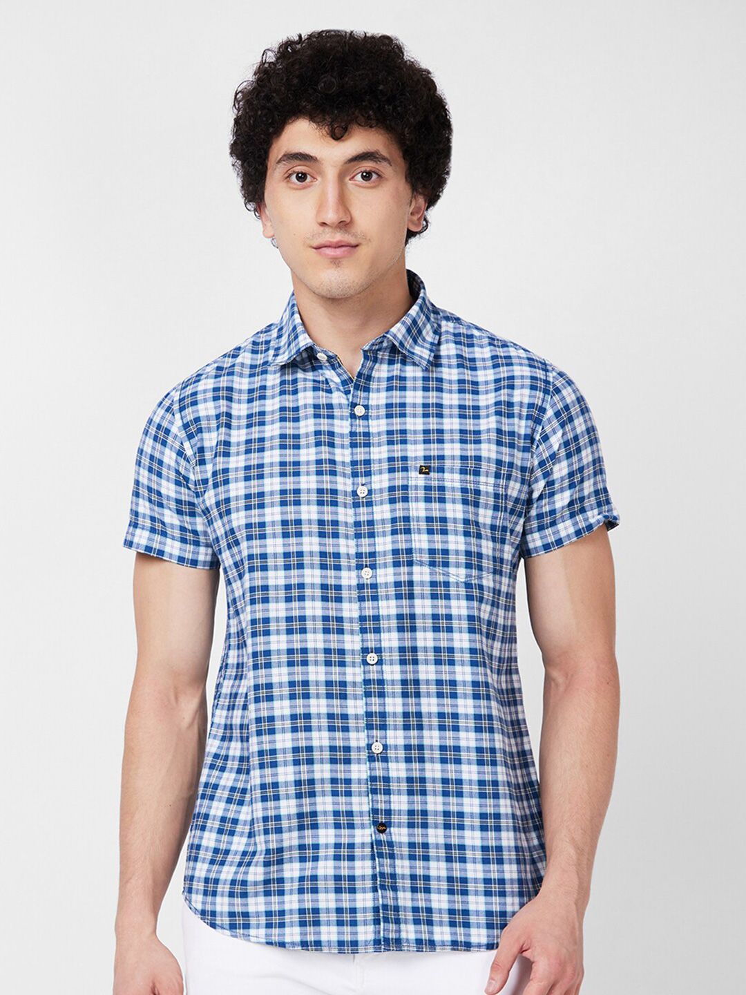 SPYKAR Tartan Checked Spread Collar Cotton Opaque Casual Shirt