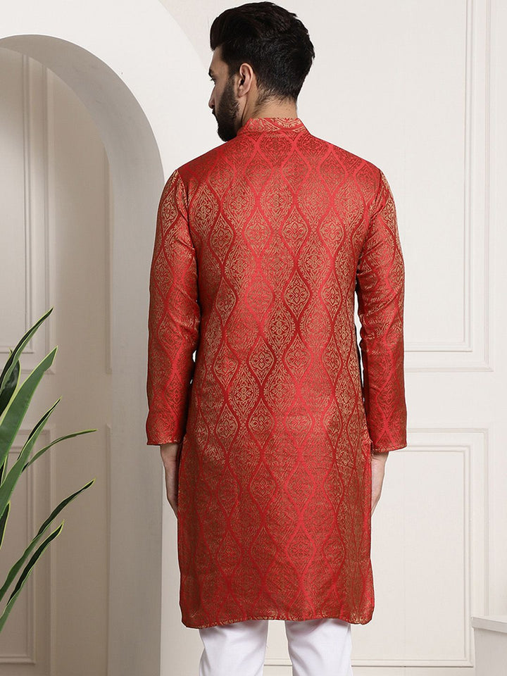 SOJANYA Ethnic Motifs Woven Design Band Collar Straight Kurta