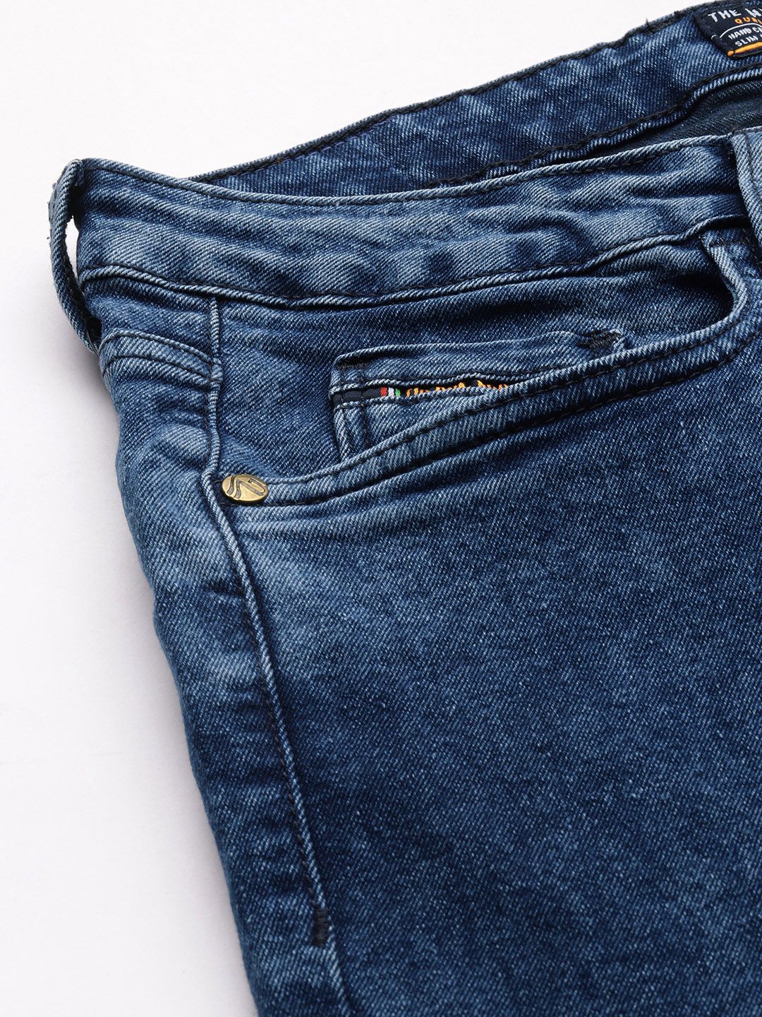 The Indian Garage Co Men Navy Blue Slim Straight Fit Light Fade Stretchable Jeans