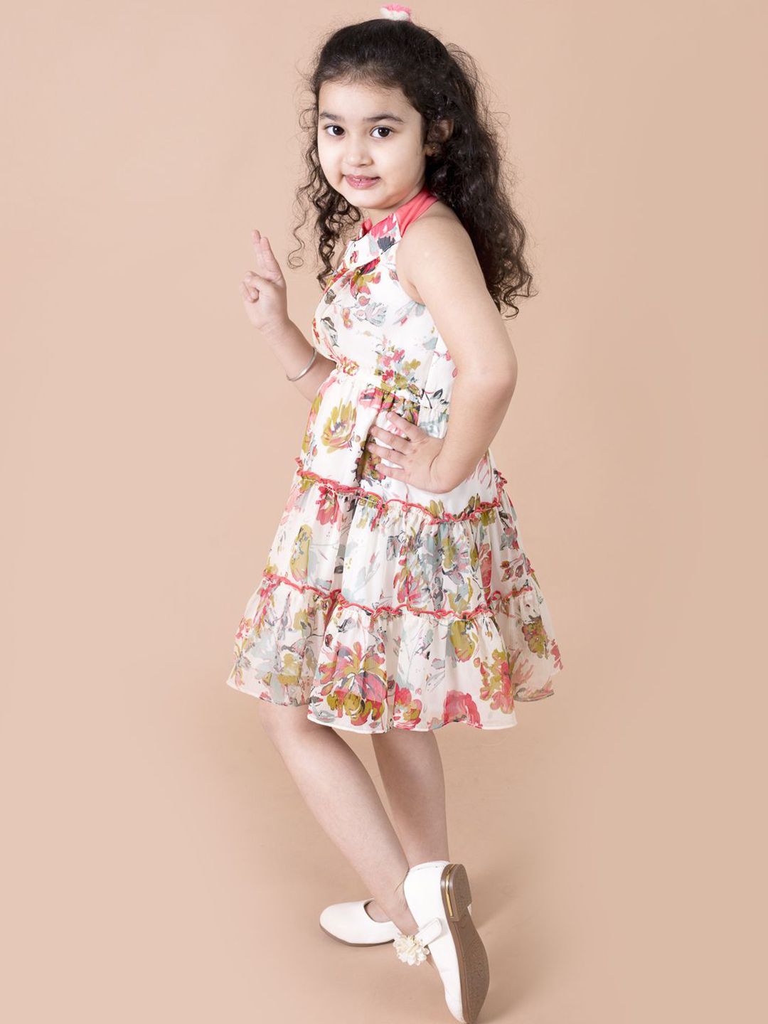 pspeaches Girls Floral Printed Halter Neck Chiffon Fit & Flare Dress