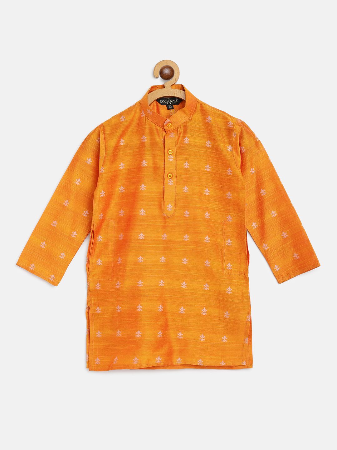 SOJANYA Kurta Lurus Bercorak Etnik Oren & Putih Lelaki